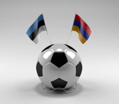 Estonya - Ermenistan Futbol Bayrakları, Beyaz Arkaplan - 3D Render