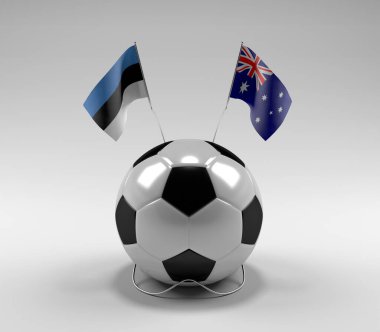 Estonya - Avustralya Futbol Bayrakları, Beyaz Arkaplan - 3D Render