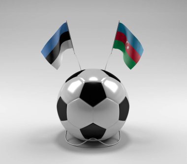 Estonya - Azerbaycan Futbol Bayrakları, Beyaz Arkaplan - 3D Render