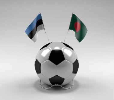 Estonya - Bangladeş Futbol Bayrakları, Beyaz Arkaplan - 3D Render