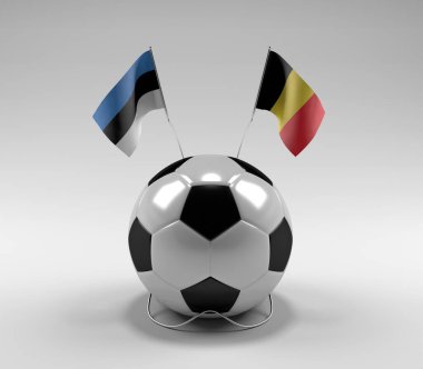 Estonya - Belçika Futbol Bayrakları, Beyaz Arkaplan - 3D Render