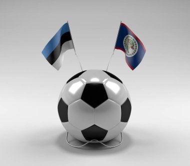 Estonya - Belize Futbol Bayrakları, Beyaz Arkaplan - 3D Render