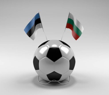 Estonya - Bulgaristan Futbol Bayrakları, Beyaz Arkaplan - 3D Hazırlama