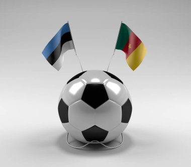 Estonya - Kamerun Futbol Bayrakları, Beyaz Arkaplan - 3D Render