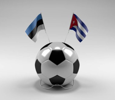 Estonya - Küba Futbol Bayrakları, Beyaz Arkaplan - 3D Render