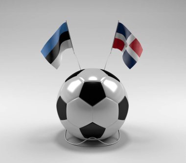 Estonya - Dominik Cumhuriyeti Futbol Bayrakları, Beyaz Arkaplan - 3D Render