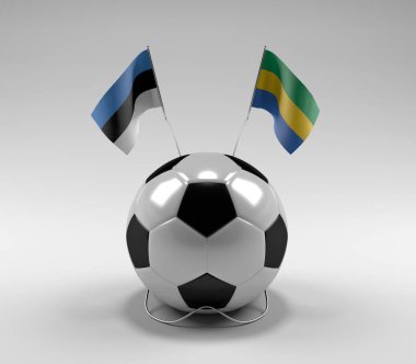 Estonya - Gabon Futbol Bayrakları, Beyaz Arkaplan - 3D Render