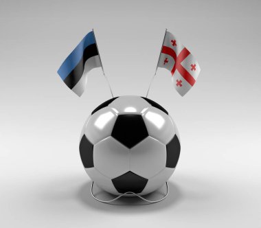 Estonya - Gürcistan Futbol Bayrakları, Beyaz Arkaplan - 3D Render