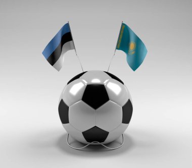Estonya - Kazakistan Futbol Bayrakları, Beyaz Arkaplan - 3D Render