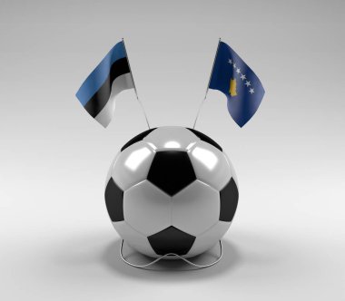 Estonya - Kosova Futbol Bayrakları, Beyaz Arkaplan - 3D Hazırlama