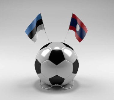 Estonya - Laos Futbol Bayrakları, Beyaz Arkaplan - 3D Render