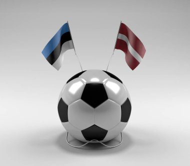 Estonya - Letonya Futbol Bayrakları, Beyaz Arkaplan - 3D Render