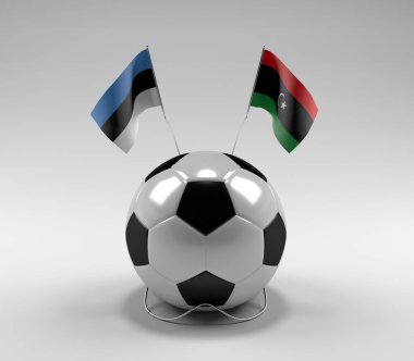Estonya - Libya Futbol Bayrakları, Beyaz Arkaplan - 3D Hazırlama