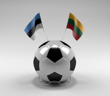Estonya - Litvanya Futbol Bayrakları, Beyaz Arkaplan - 3D Render