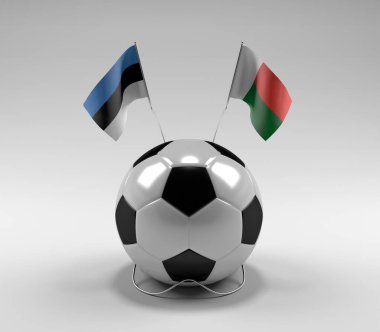 Estonya - Madagaskar Futbol Bayrakları, Beyaz Arkaplan - 3D Render