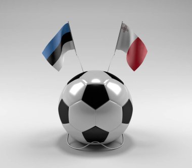 Estonya - Malta Futbol Bayrakları, Beyaz Arkaplan - 3D Render