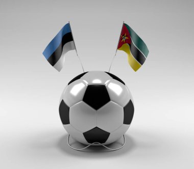 Estonya - Mozambik Futbol Bayrakları, Beyaz Arkaplan - 3D Render