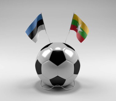 Estonya - Myanmar Futbol Bayrakları, Beyaz Arkaplan - 3D Render
