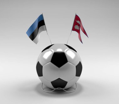 Estonya - Nepal Futbol Bayrakları, Beyaz Arkaplan - 3D Render