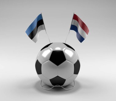 Estonya - Hollanda Futbol Bayrakları, Beyaz Arkaplan - 3D Render