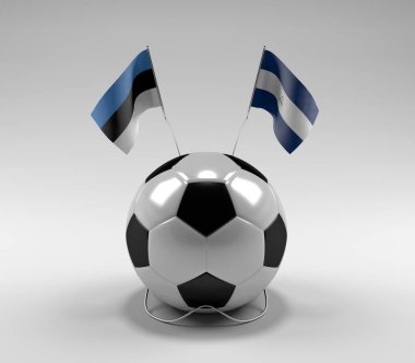 Estonya - Nikaragua Futbol Bayrakları, Beyaz Arkaplan - 3D Render
