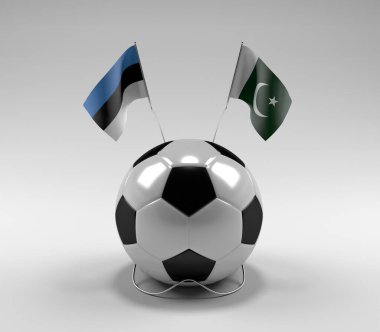 Estonya - Pakistan Futbol Bayrakları, Beyaz Arkaplan - 3D Yapılandırma