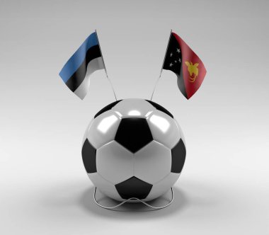 Estonya - Papua-Yeni-Gine Futbol Bayrakları, Beyaz Arkaplan - 3D Render