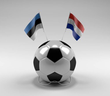 Estonya - Paraguay Futbol Bayrakları, Beyaz Arkaplan - 3D Render