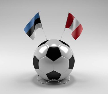 Estonya - Peru Futbol Bayrakları, Beyaz Arkaplan - 3D Render