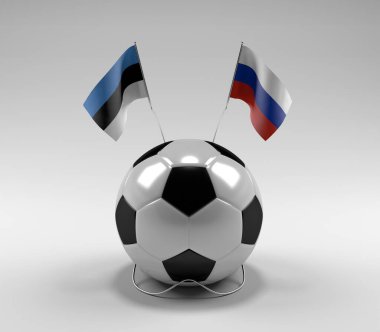 Estonya - Rusya Futbol Bayrakları, Beyaz Arkaplan - 3D Render