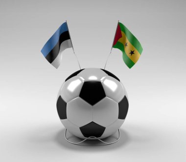 Estonya - Sao-Tome-Principe Futbol Bayrakları, Beyaz Arkaplan - 3D Render