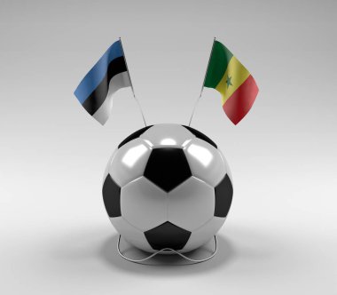 Estonya - Senegal Futbol Bayrakları, Beyaz Arkaplan - 3D Render