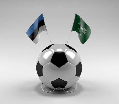Estonya - Suudi Arabistan Futbol Bayrakları, Beyaz Arkaplan - 3D Render