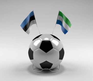 Estonya - Sierra-Leone Futbol Bayrakları, Beyaz Arkaplan - 3D Render