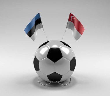 Estonya - Singapur Futbol Bayrakları, Beyaz Arkaplan - 3D Render