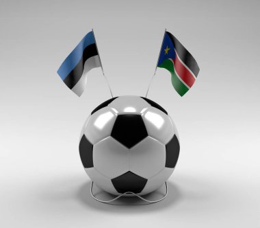 Estonya - Güney Sudan Futbol Bayrakları, Beyaz Arkaplan - 3D Render