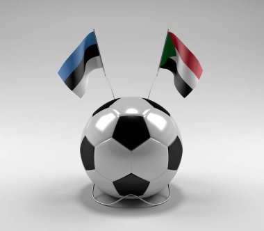 Estonya - Sudan Futbol Bayrakları, Beyaz Arkaplan - 3D Render