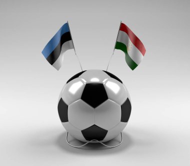Estonya - Tacikistan Futbol Bayrakları, Beyaz Arkaplan - 3D Render