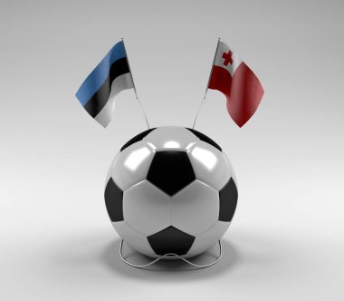 Estonya - Tonga Futbol Bayrakları, Beyaz Arkaplan - 3D Render