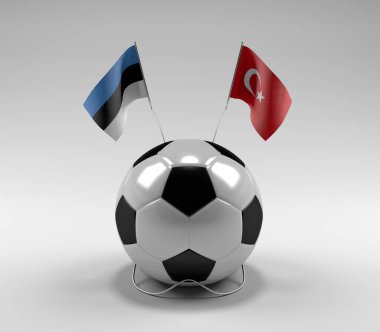 Estonya - Türkiye Futbol Bayrakları, Beyaz Arkaplan - 3D Hazırlama