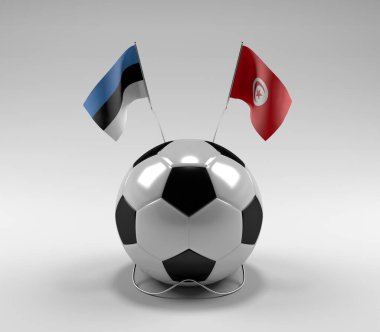 Estonya - Tunus Futbol Bayrakları, Beyaz Arkaplan - 3D Render