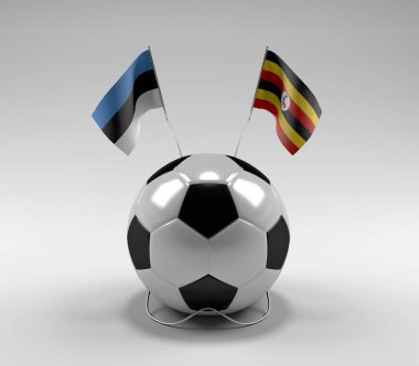 Estonya - Uganda Futbol Bayrakları, Beyaz Arkaplan - 3D Render