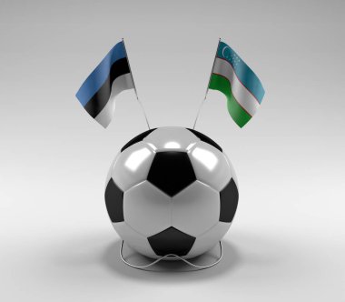 Estonya - Özbekistan Futbol Bayrakları, Beyaz Arkaplan - 3D Render