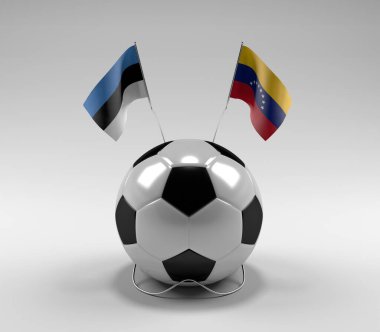 Estonya - Venezuela Futbol Bayrakları, Beyaz Arkaplan - 3D Render