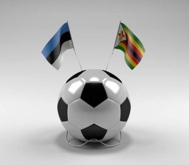 Estonya - Zimbabwe Futbol Bayrakları, Beyaz Arkaplan - 3D Render