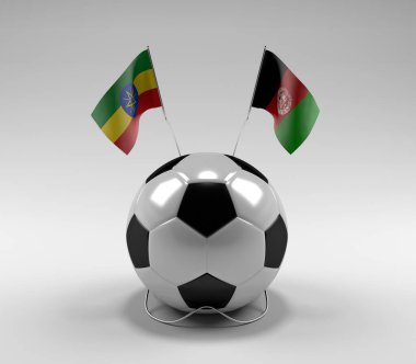 Etiyopya - Afganistan Futbol Bayrakları, Beyaz Arkaplan - 3D Render
