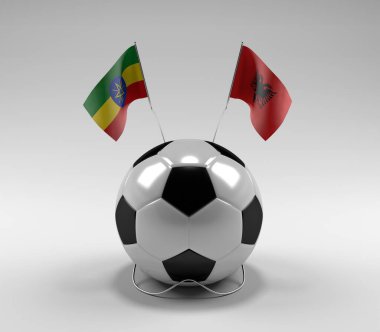 Etiyopya - Arnavutluk Futbol Bayrakları, Beyaz Arkaplan - 3D Render