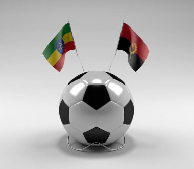 Etiyopya - Angola Futbol Bayrakları, Beyaz Arkaplan - 3D Render