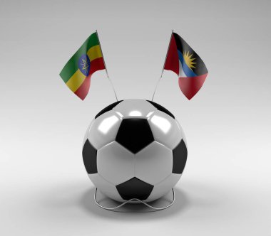 Etiyopya - Antigua ve Barbuda Futbol Bayrakları, Beyaz Arkaplan - 3D Render