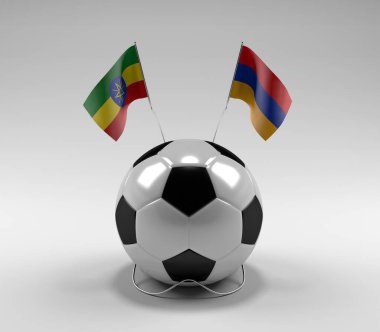 Etiyopya - Ermenistan Futbol Bayrakları, Beyaz Arkaplan - 3D Render